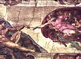 Michelangelo Buonarroti Canvas Paintings - Creation of Adam detail